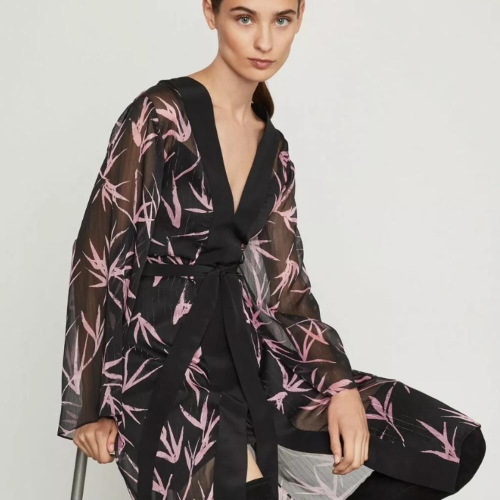 BCBGMaxAzria Black and Pink Midi Dress